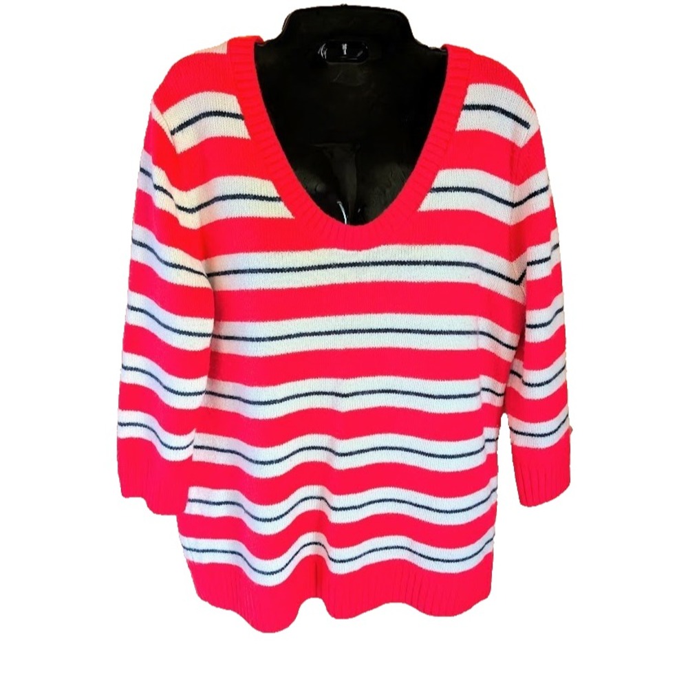GAP Womens Sweater Size L Bright Pink Diva Stripe 2010s Casual Classic Everyday
